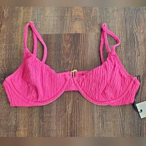Montce Vibrant Pink Crinkle Bikini Top
